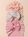 Baby 3 Piece Bow Turban Pink