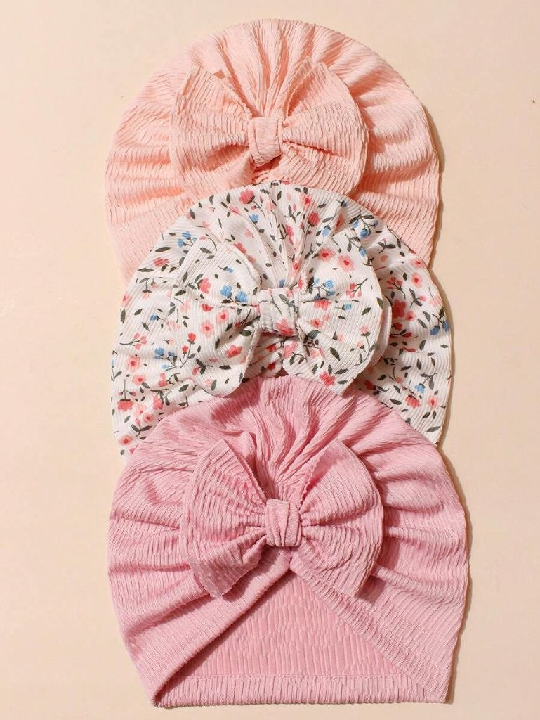 Baby 3 Piece Bow Turban Pink