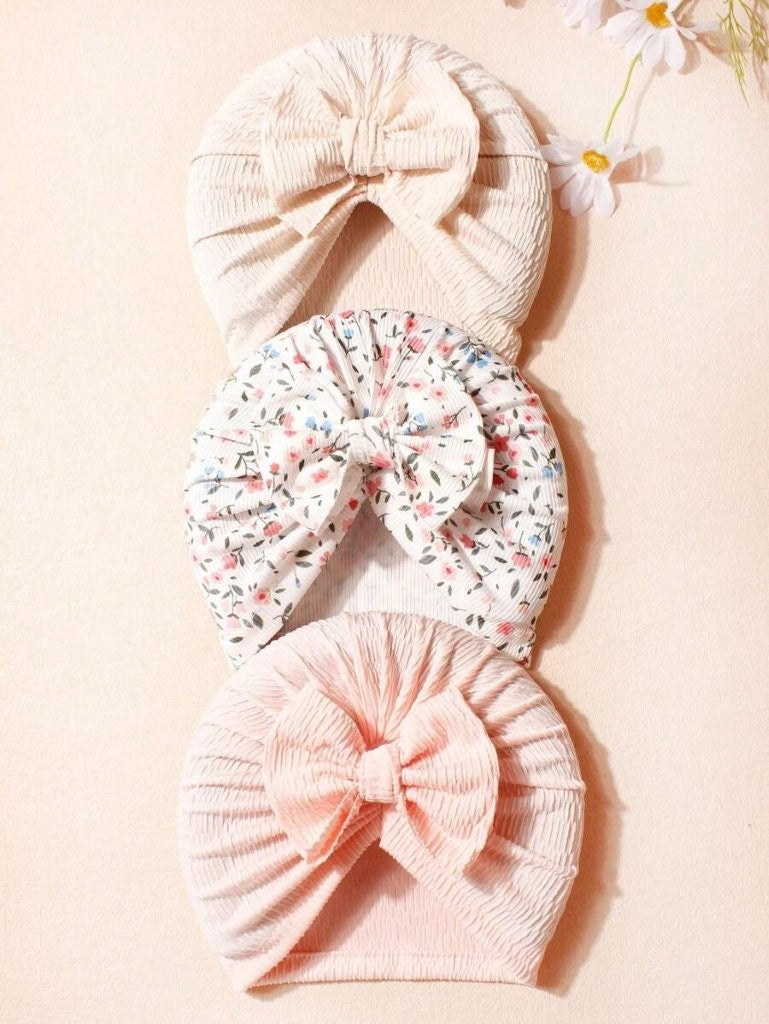 Baby 3 Piece Bow Turban Beige