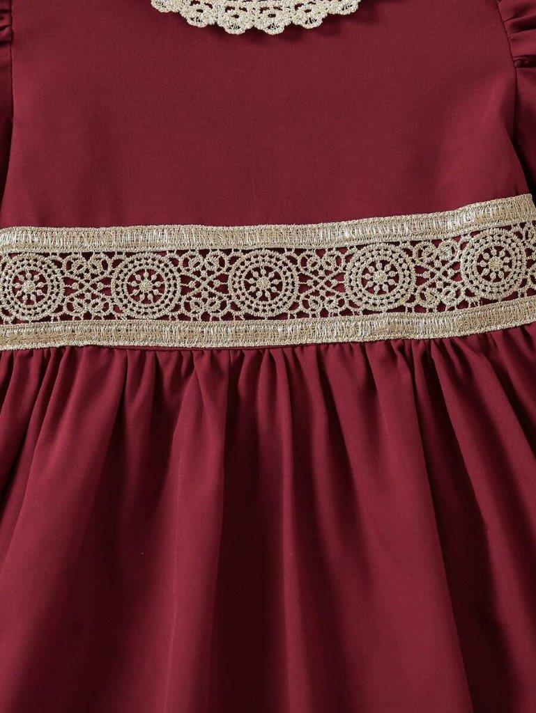 Toddler Girls Embroidery Puff Sleeve Dress Burgundy