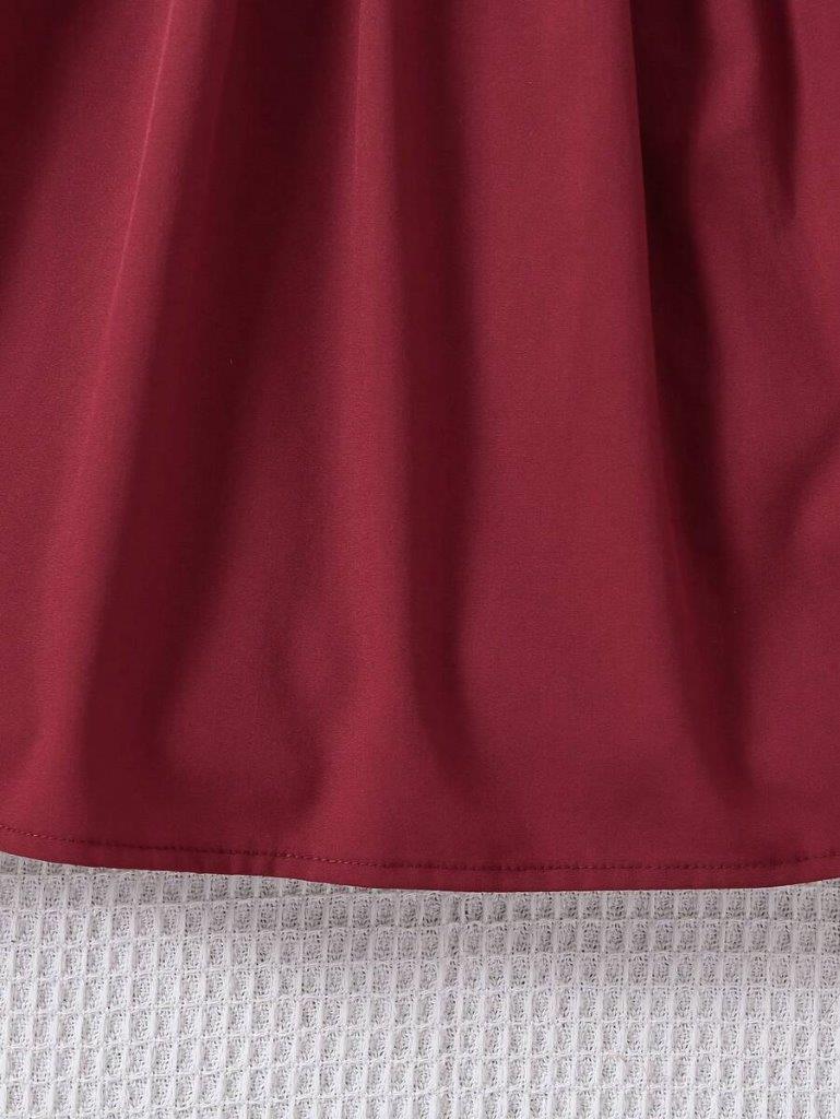 Toddler Girls Embroidery Puff Sleeve Dress Burgundy
