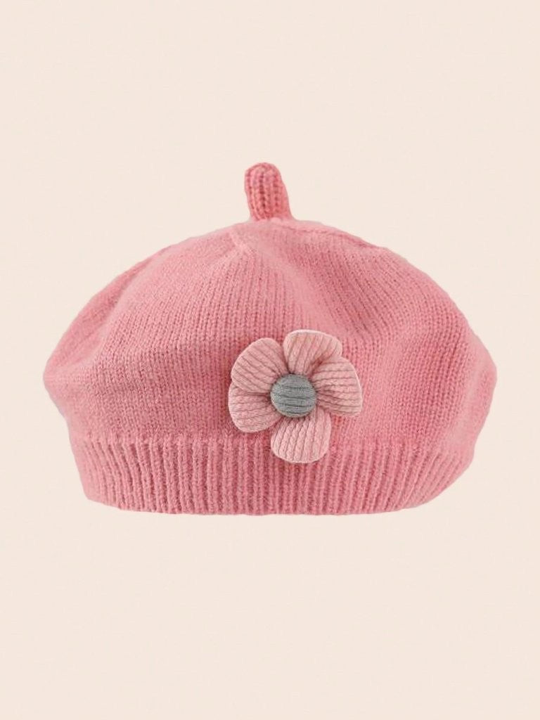 Baby Girls Flower Knitted Beret Choose A Colour