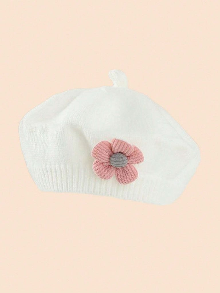 Baby Girls Flower Knitted Beret Choose A Colour