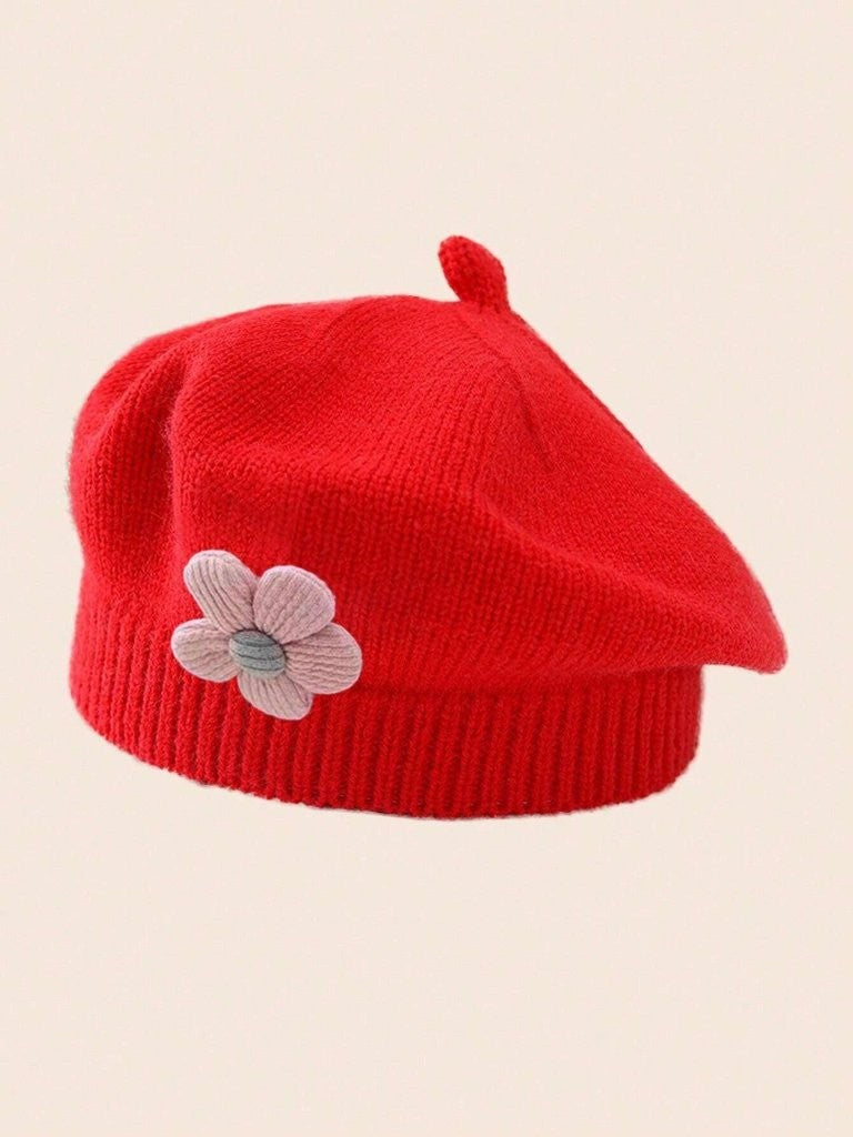 Baby Girls Flower Knitted Beret Choose A Colour