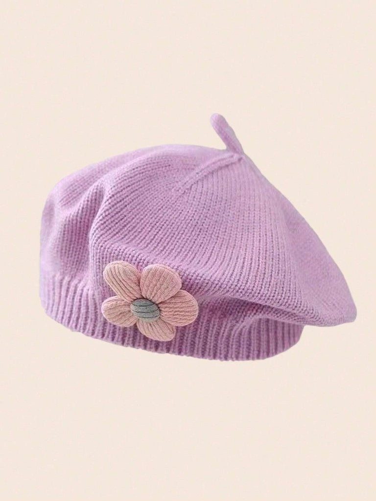 Baby Girls Flower Knitted Beret Choose A Colour