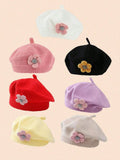 Baby Girls Flower Knitted Beret Choose A Colour