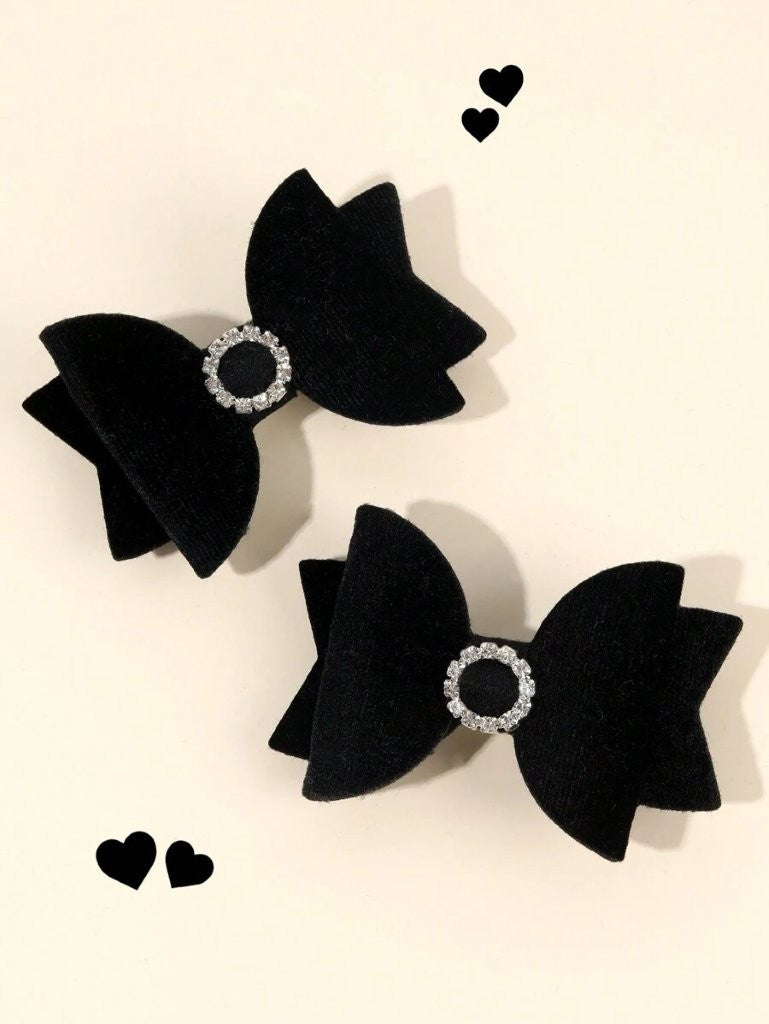 2 Piece Round Rhinestone Hairclips Black