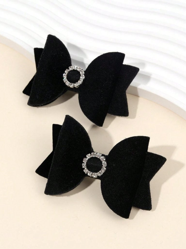 2 Piece Round Rhinestone Hairclips Black