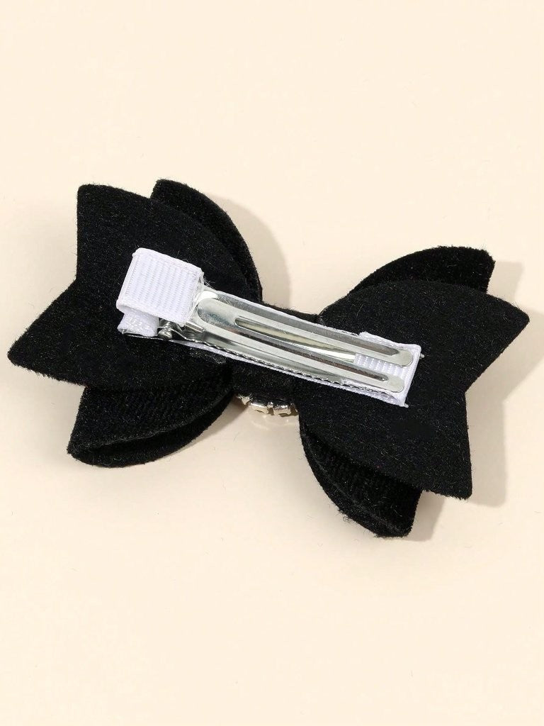 2 Piece Round Rhinestone Hairclips Black