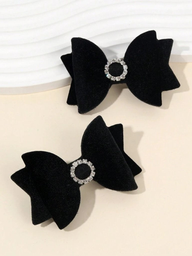 2 Piece Round Rhinestone Hairclips Black