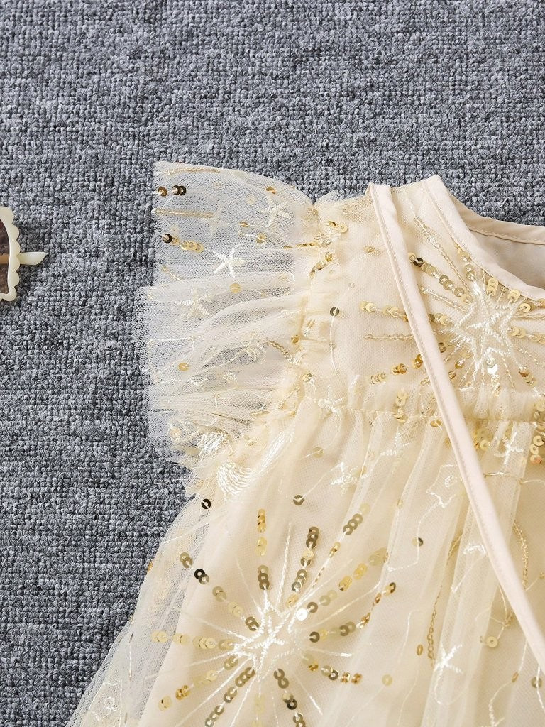 Toddler Girls Gold Beaded Embroidery Dress With Bag