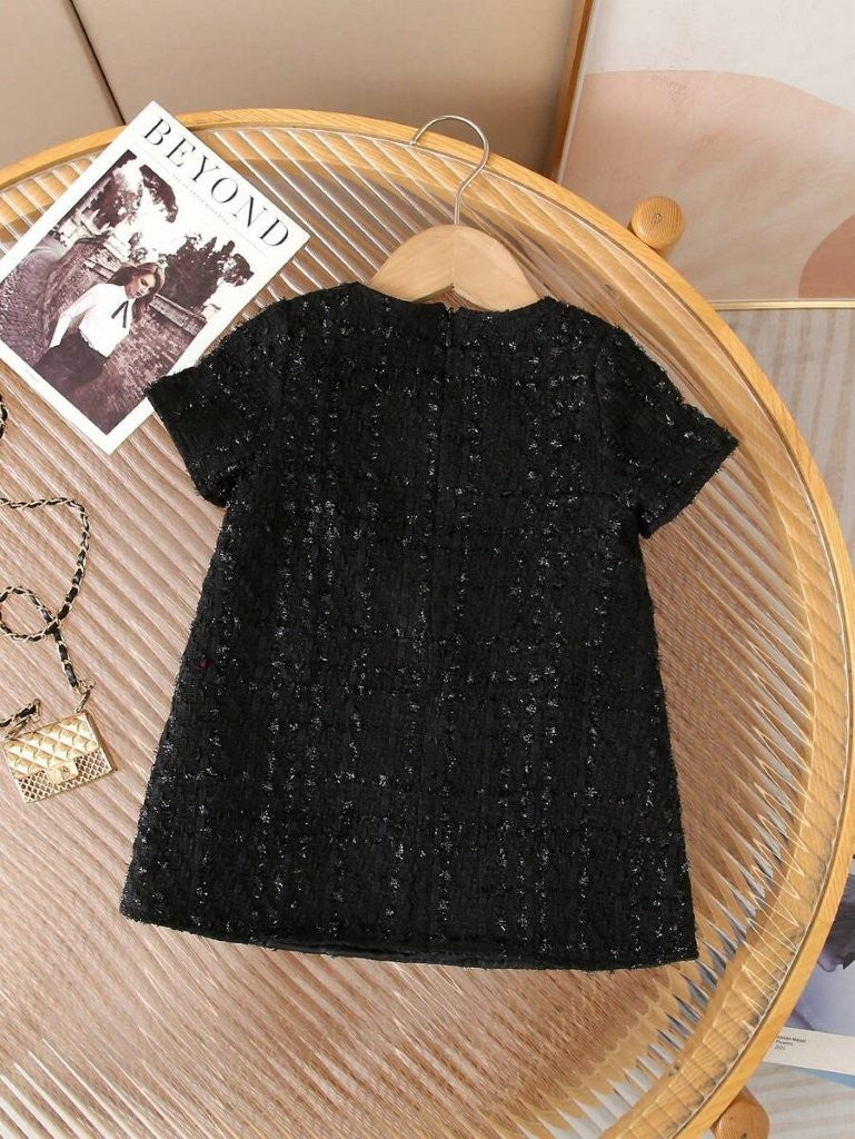 Baby Stylish Tweed Textured Fabric Dress With Bag