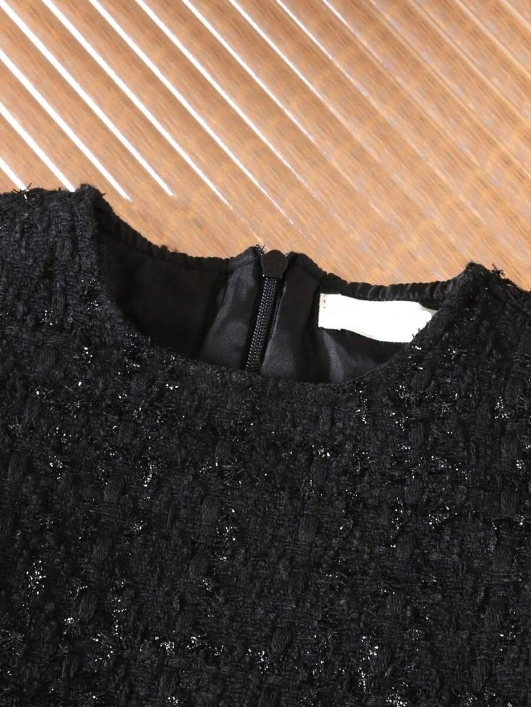 Baby Stylish Tweed Textured Fabric Dress With Bag