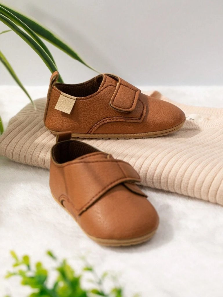 Baby Brown Leather Side Strap Shoes