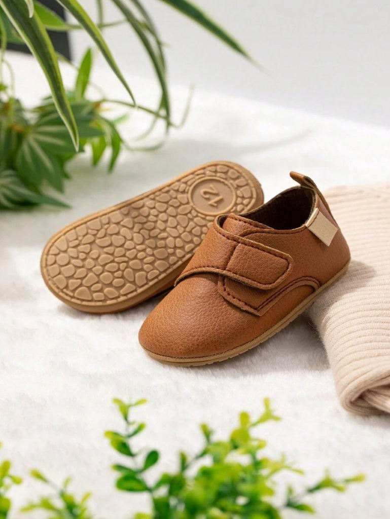 Baby Brown Leather Side Strap Shoes