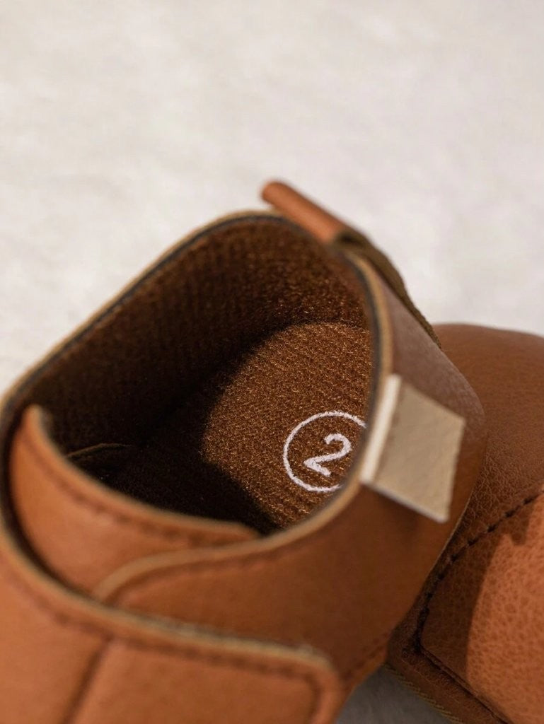 Baby Brown Leather Side Strap Shoes