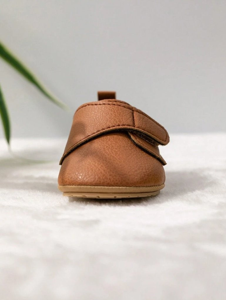 Baby Brown Leather Side Strap Shoes