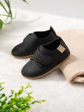 Baby Black Leather Side Strap Shoes