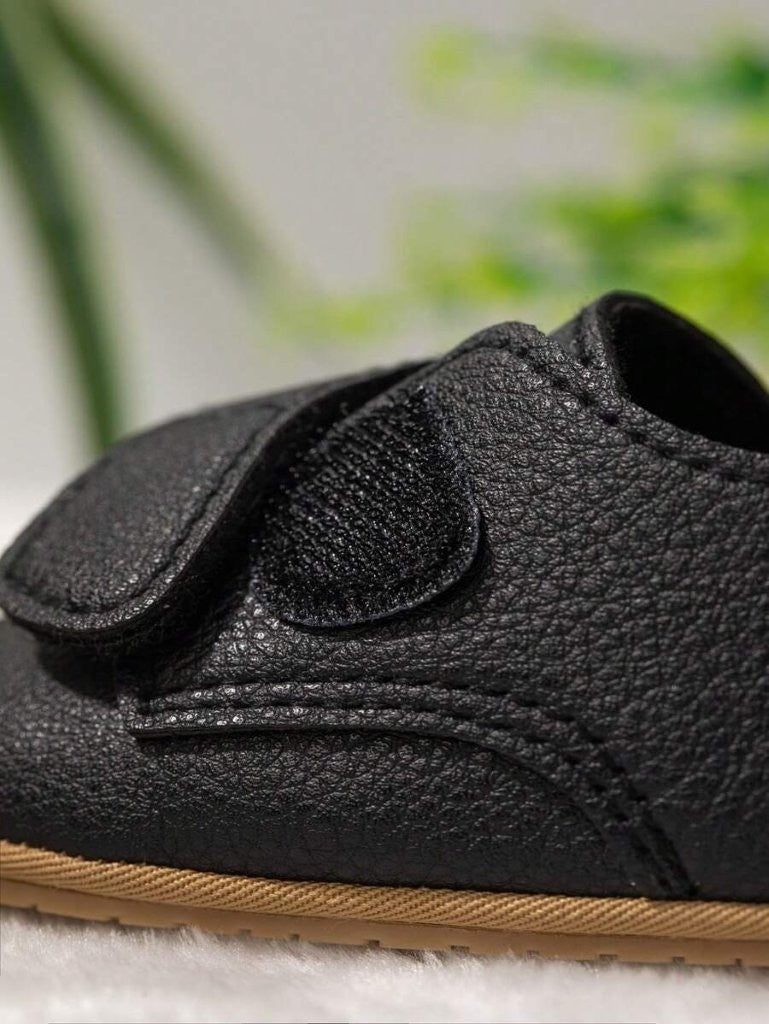 Baby Black Leather Side Strap Shoes
