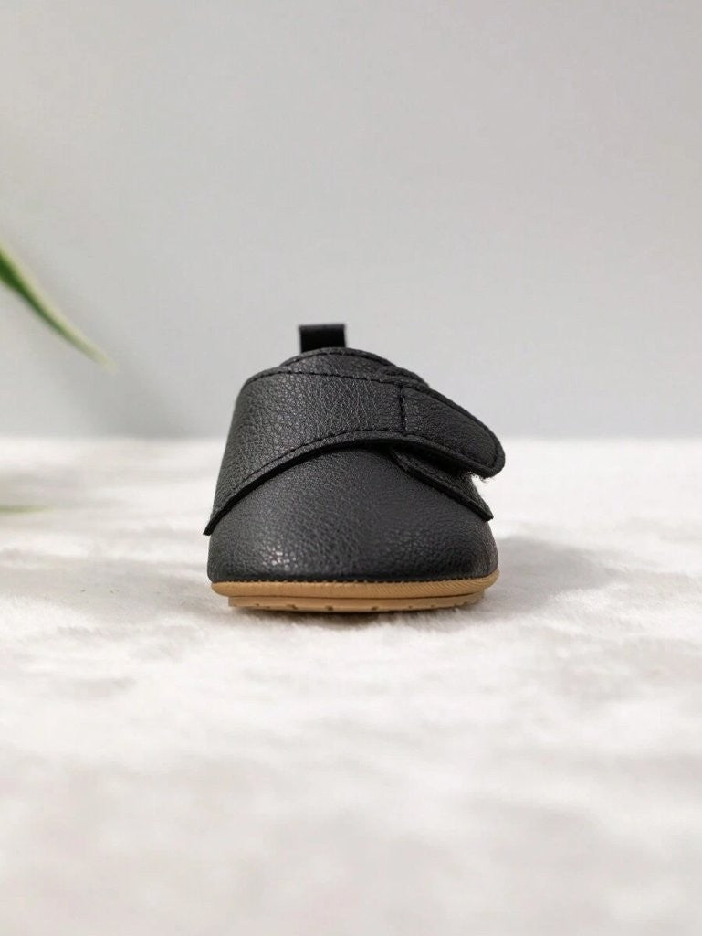 Baby Black Leather Side Strap Shoes