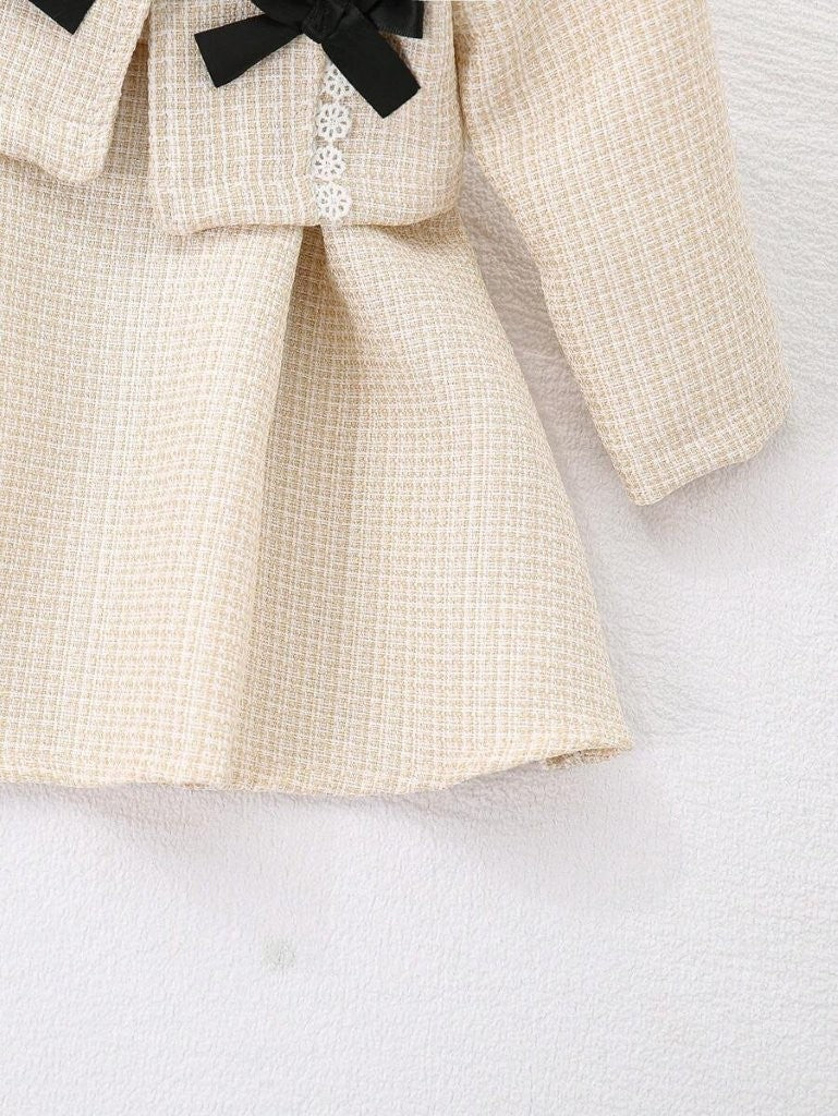 Baby Elegant Lace Trim Cardigan Jacket And Dress Outfit