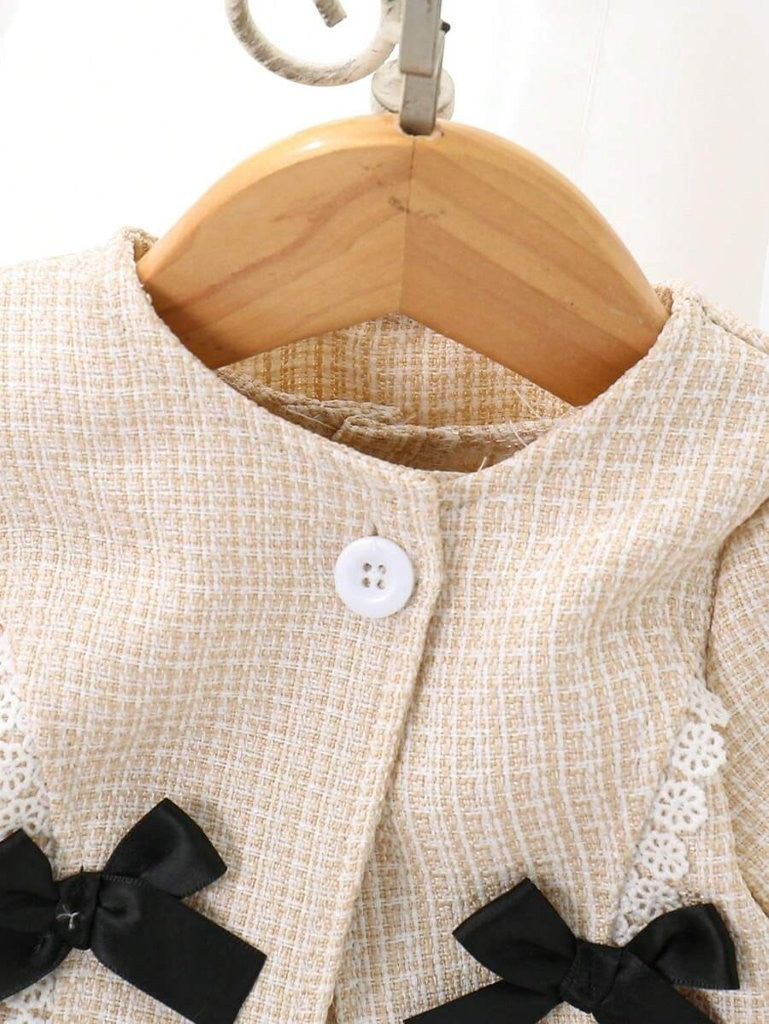 Baby Elegant Lace Trim Cardigan Jacket And Dress Outfit