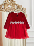 Baby White Flower Print Mesh Red