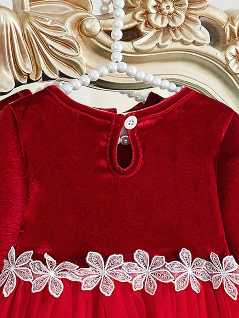 Baby White Flower Print Mesh Red