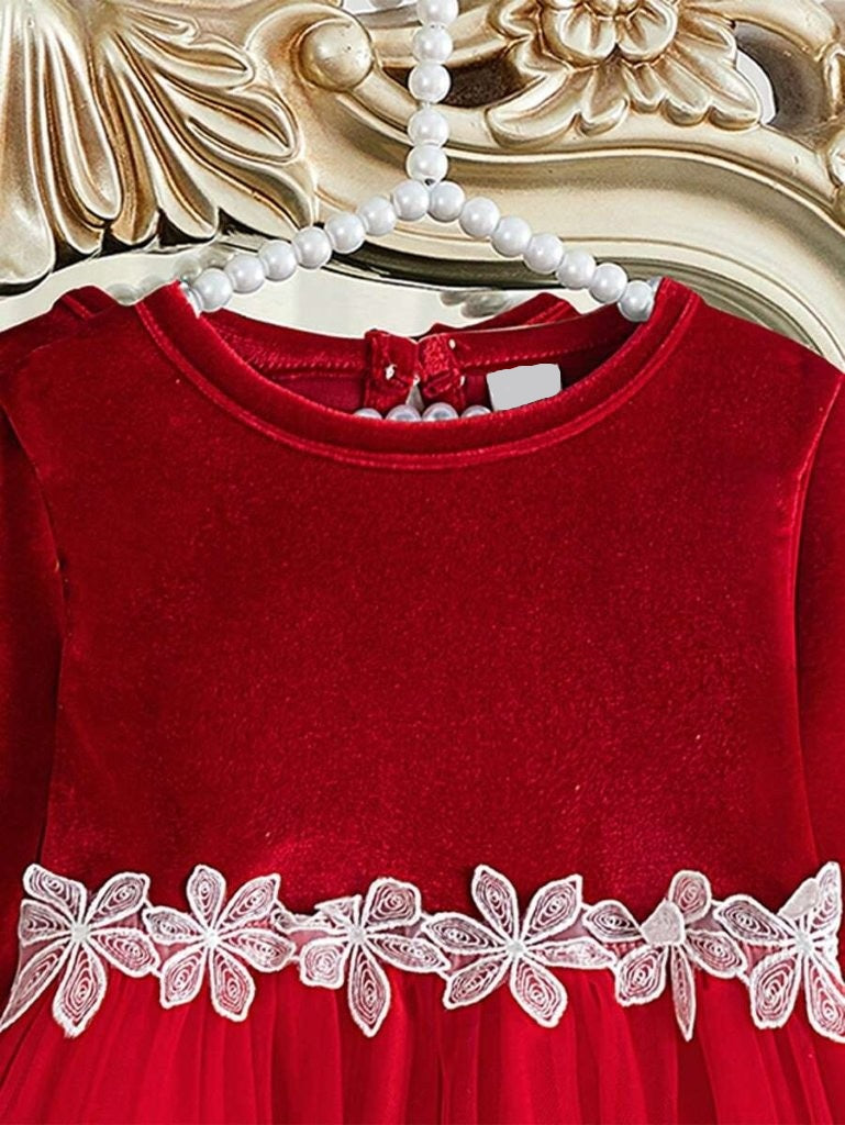 Baby White Flower Print Mesh Red