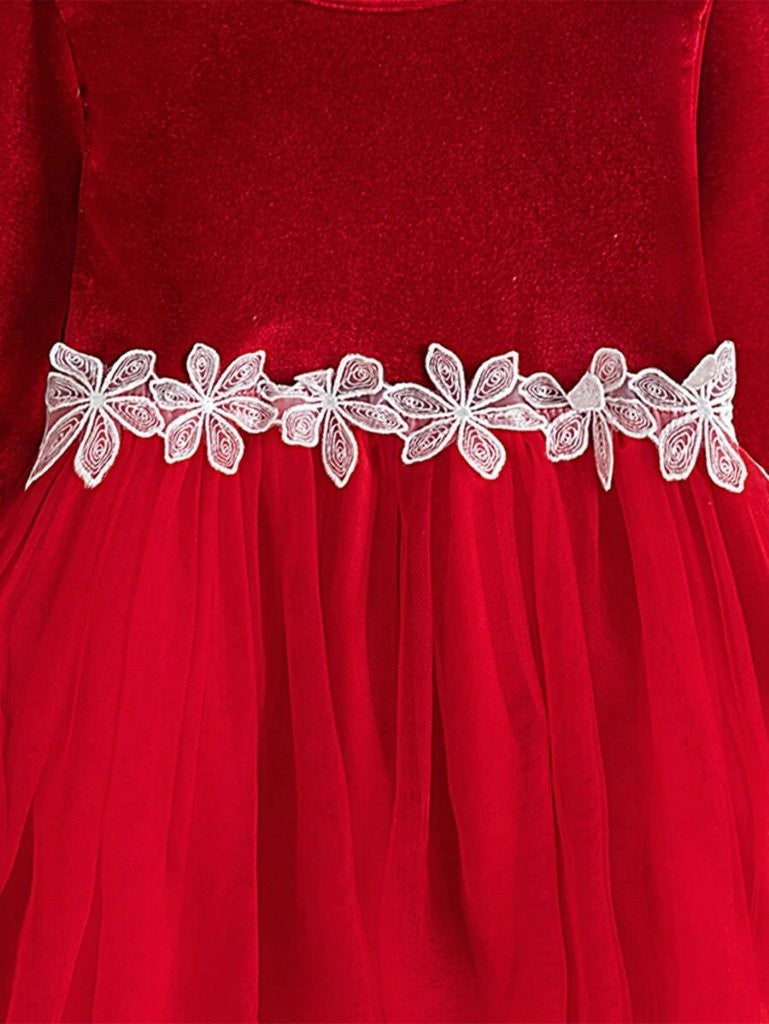 Baby White Flower Print Mesh Red
