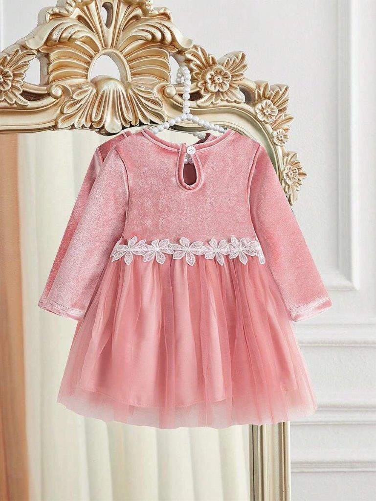 Baby Velvet Flower Waist Mesh Dress