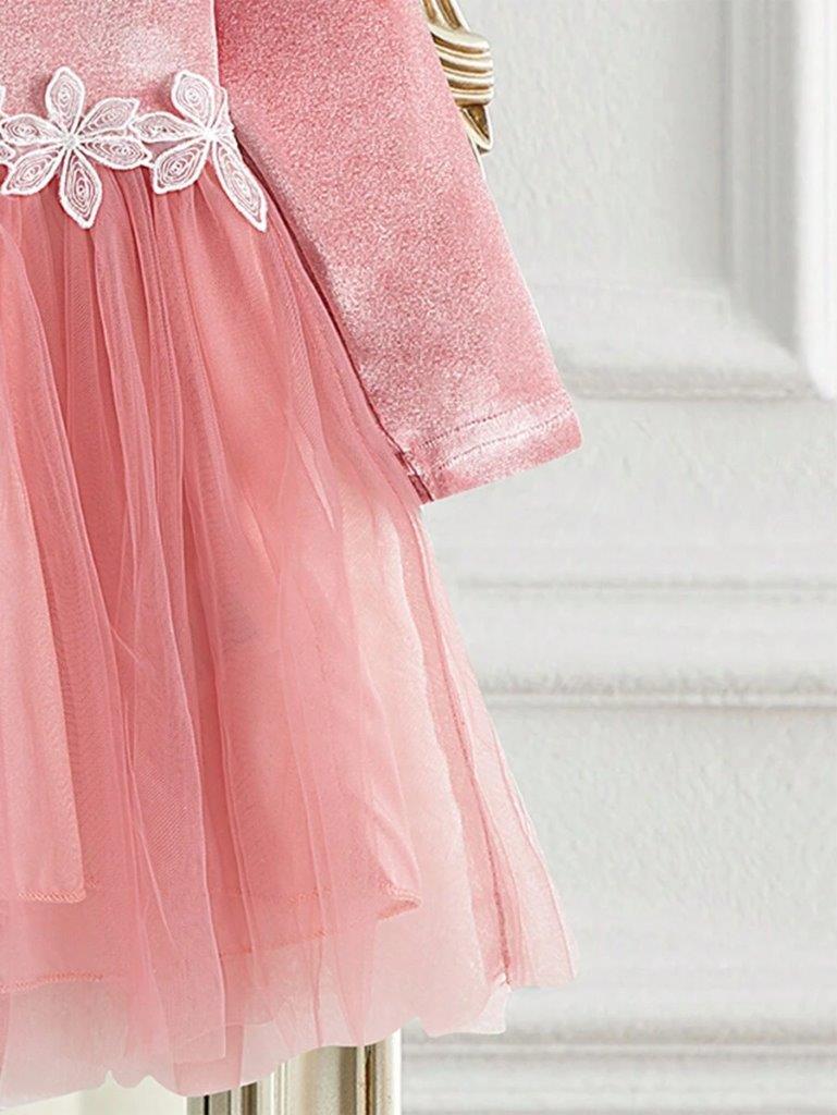 Baby Velvet Flower Waist Mesh Dress