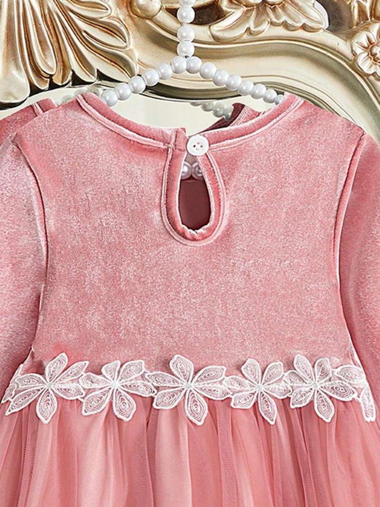 Baby Velvet Flower Waist Mesh Dress