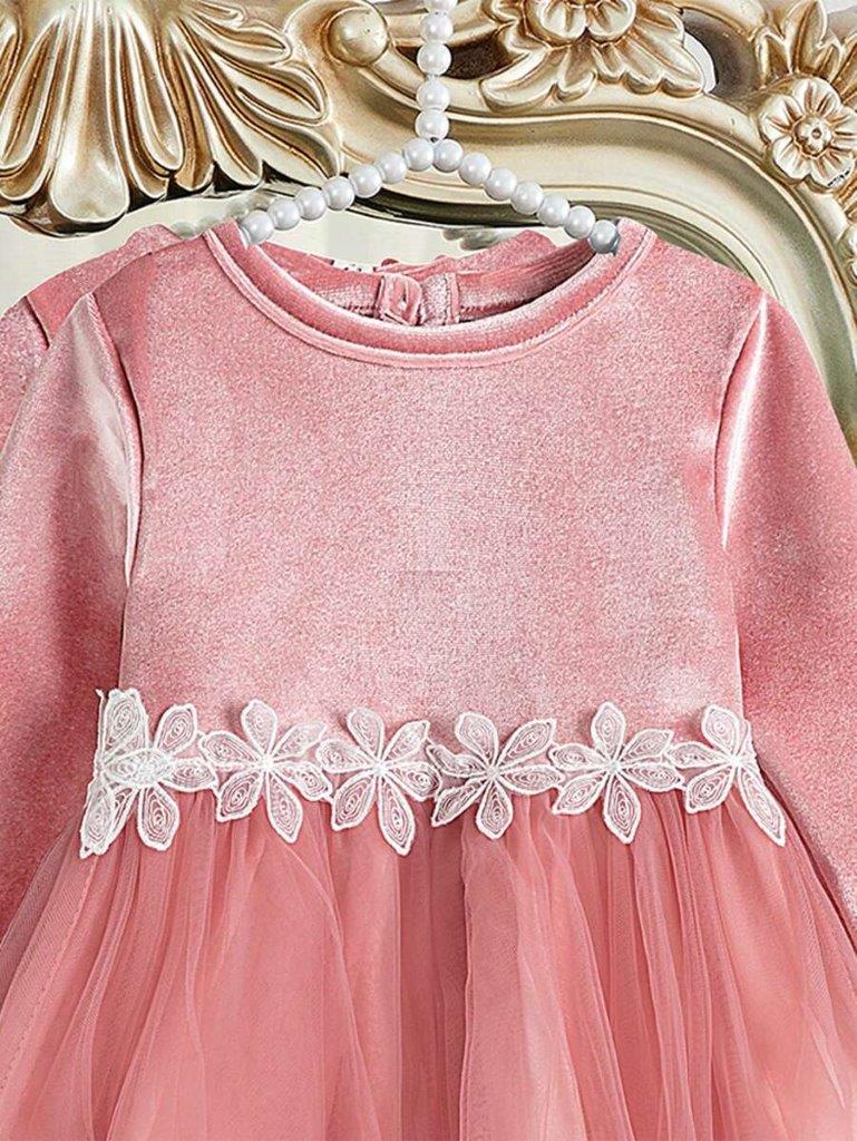 Baby Velvet Flower Waist Mesh Dress