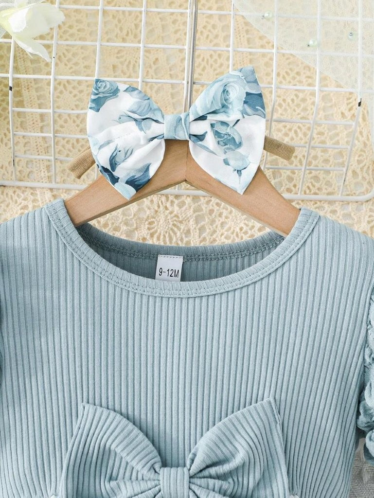 Baby Floral Print Puff Sleeve Blue Dress