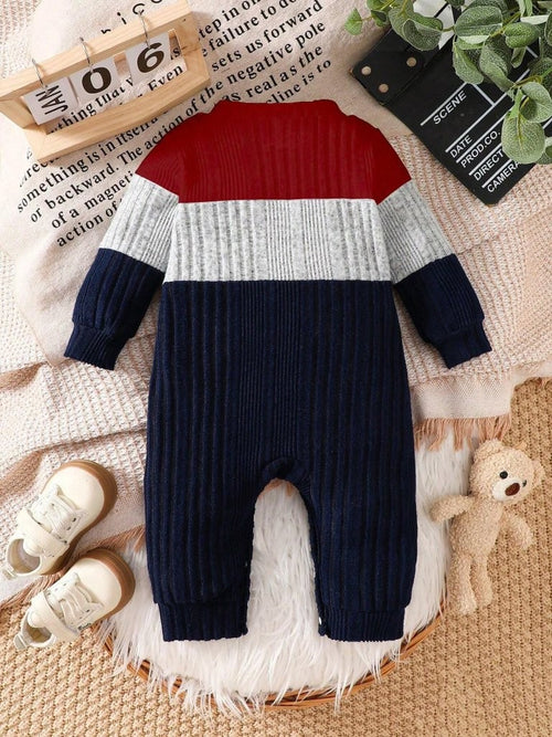 Baby Colour Block Crew Neck Jumpsuit