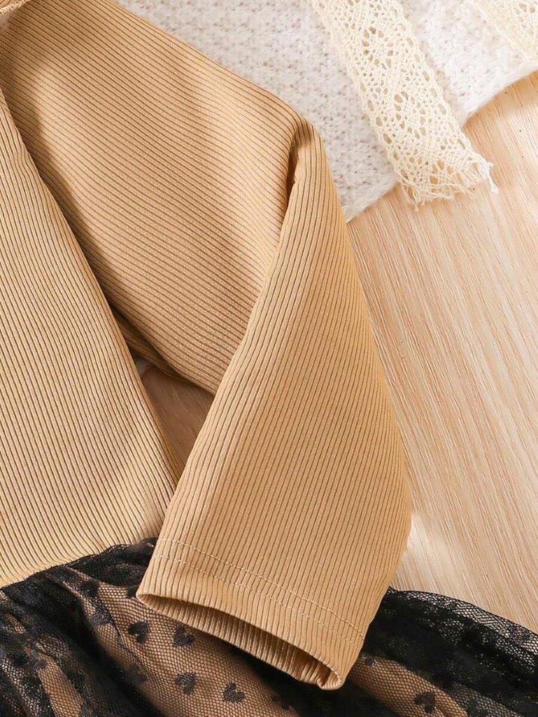 Toddler Girls Khaki Pattern Mesh Dress