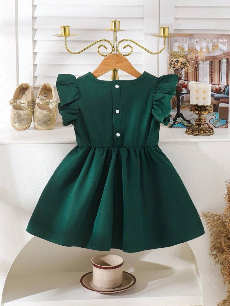 Baby Gold Lace Trim Elegant Dress Green