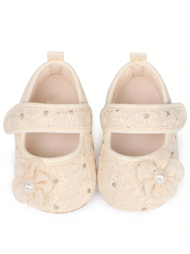 Baby Apricot Side Flower Embroidered Shoes