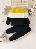 Baby 2 Piece Ribbed Block Pullover And Pants Set