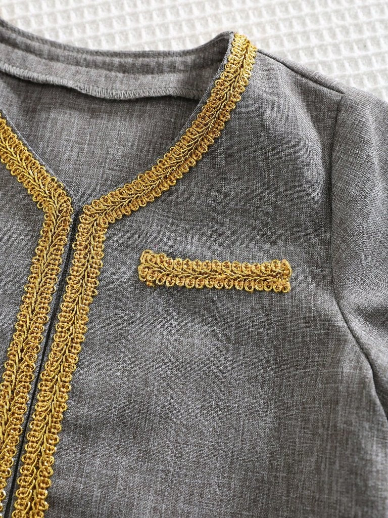 Baby Grey Embroidery Pattern Waistcoat With Pants Set