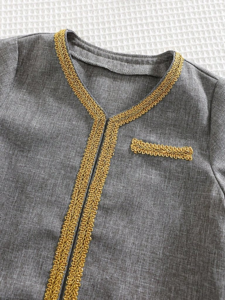 Baby Grey Embroidery Pattern Waistcoat With Pants Set