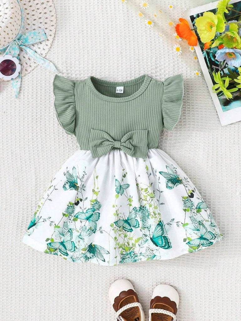 Baby Floral Butterfly Print Bow Dress