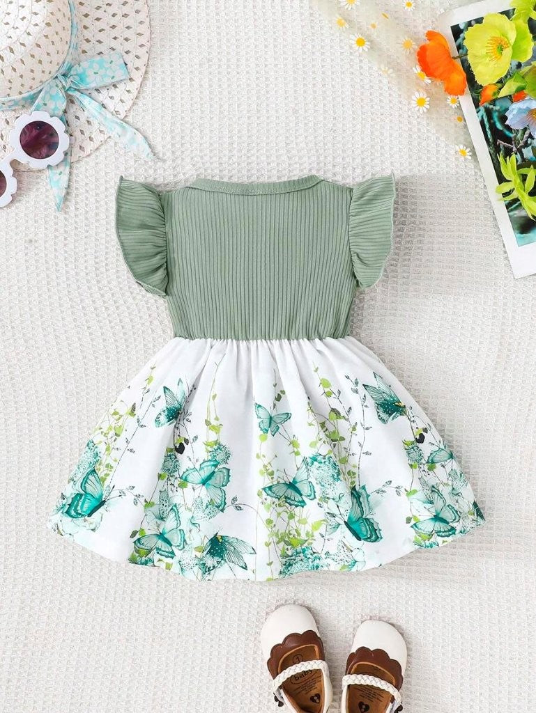 Baby Floral Butterfly Print Bow Dress