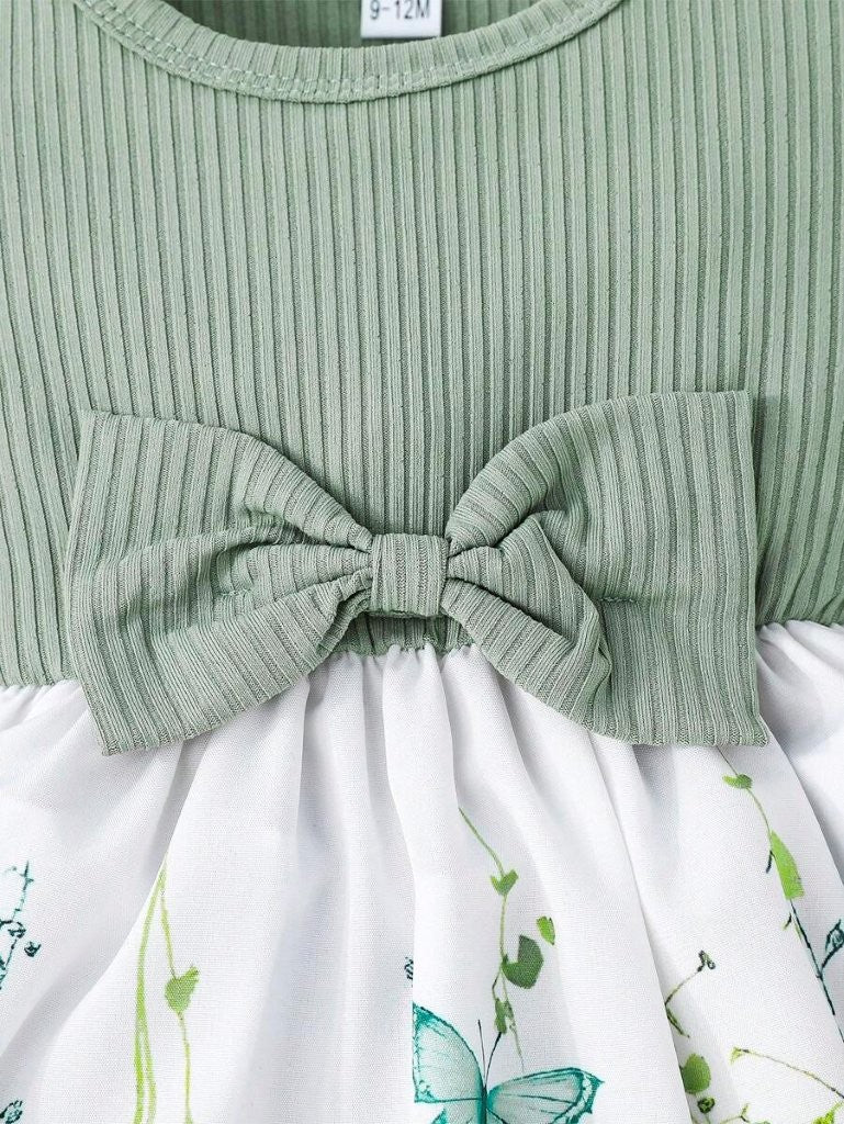 Baby Floral Butterfly Print Bow Dress