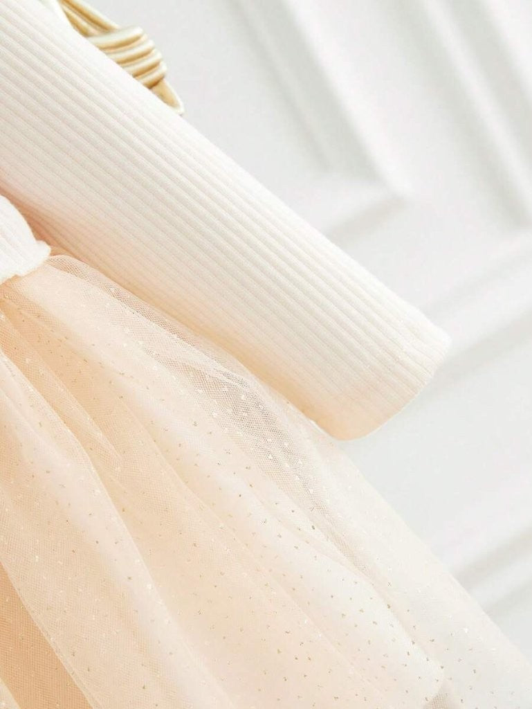 Baby Apricot Glitter Side Bow Dress