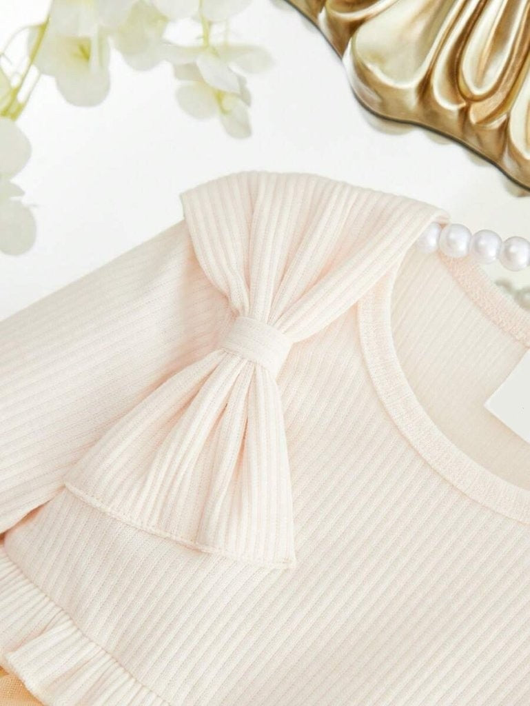 Baby Apricot Glitter Side Bow Dress