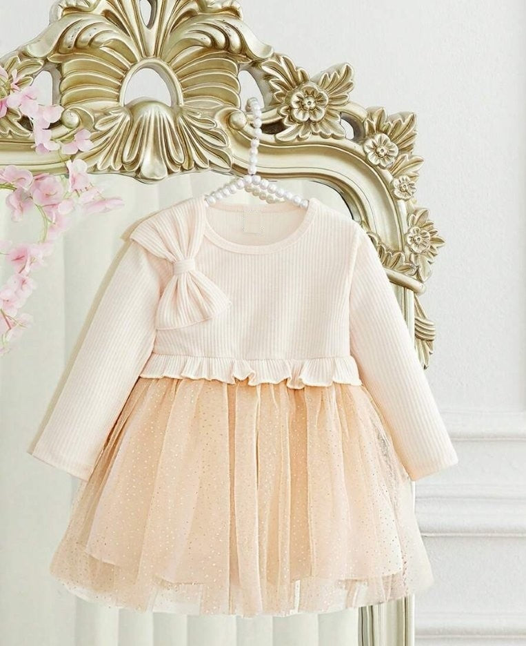 Baby Apricot Glitter Side Bow Dress