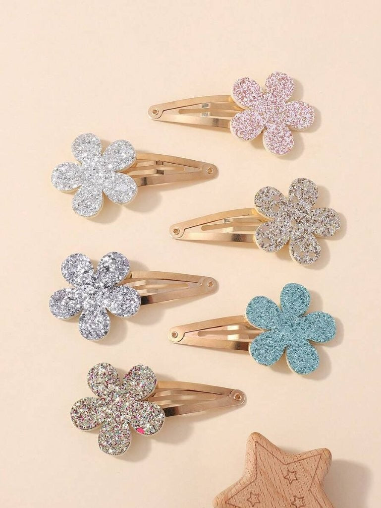 2 Piece Glitter Flower Hair Clips