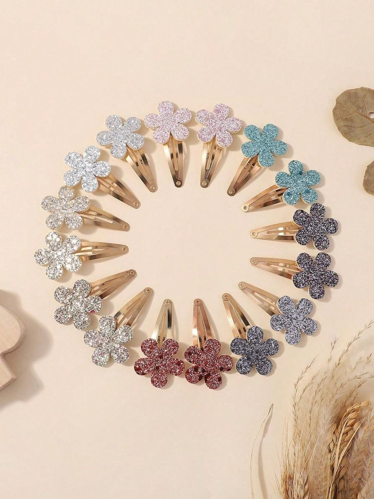 2 Piece Glitter Flower Hair Clips
